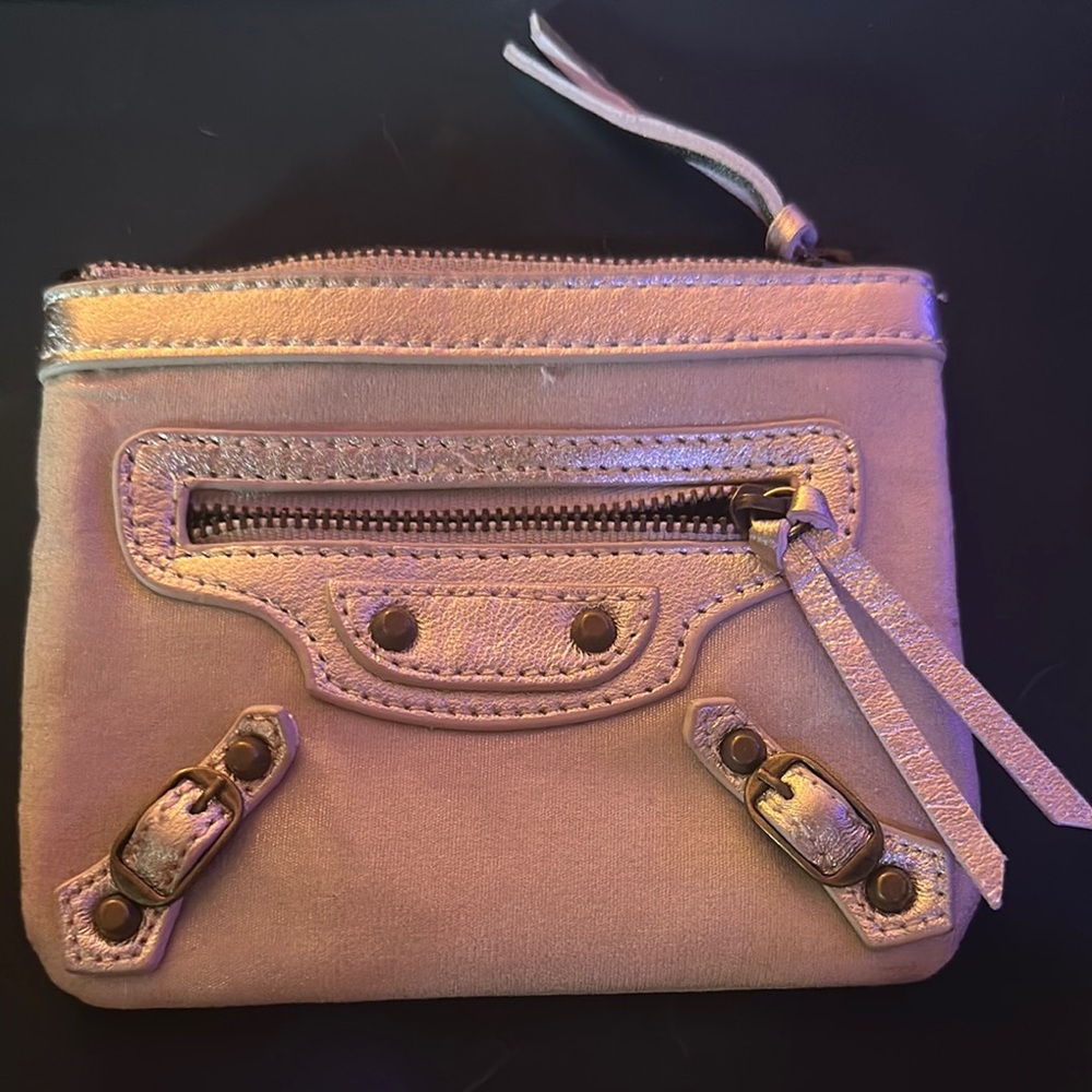 Balenciaga Cream Leather Wristlet with Gold Accents
